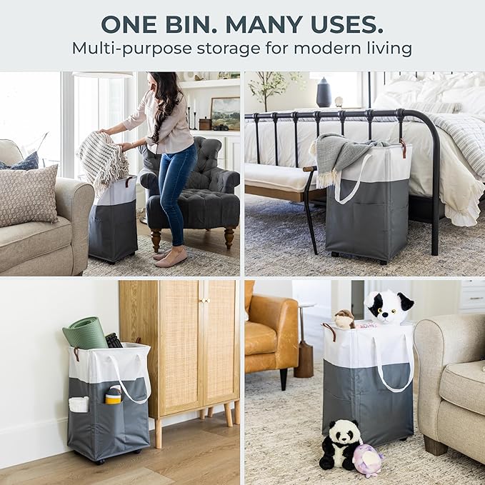 Laundry Basket with Wheels – Foldable, Space-Saving, Fabric Slim Laundry Hamper