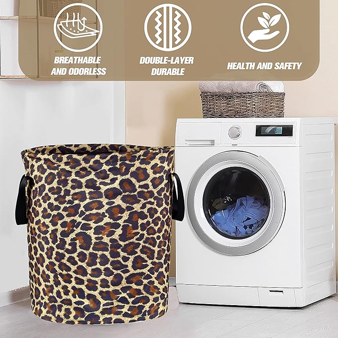 Brown Leopard Laundry Basket Foldable Oxford Cloth Funny Tote Bag Laundry