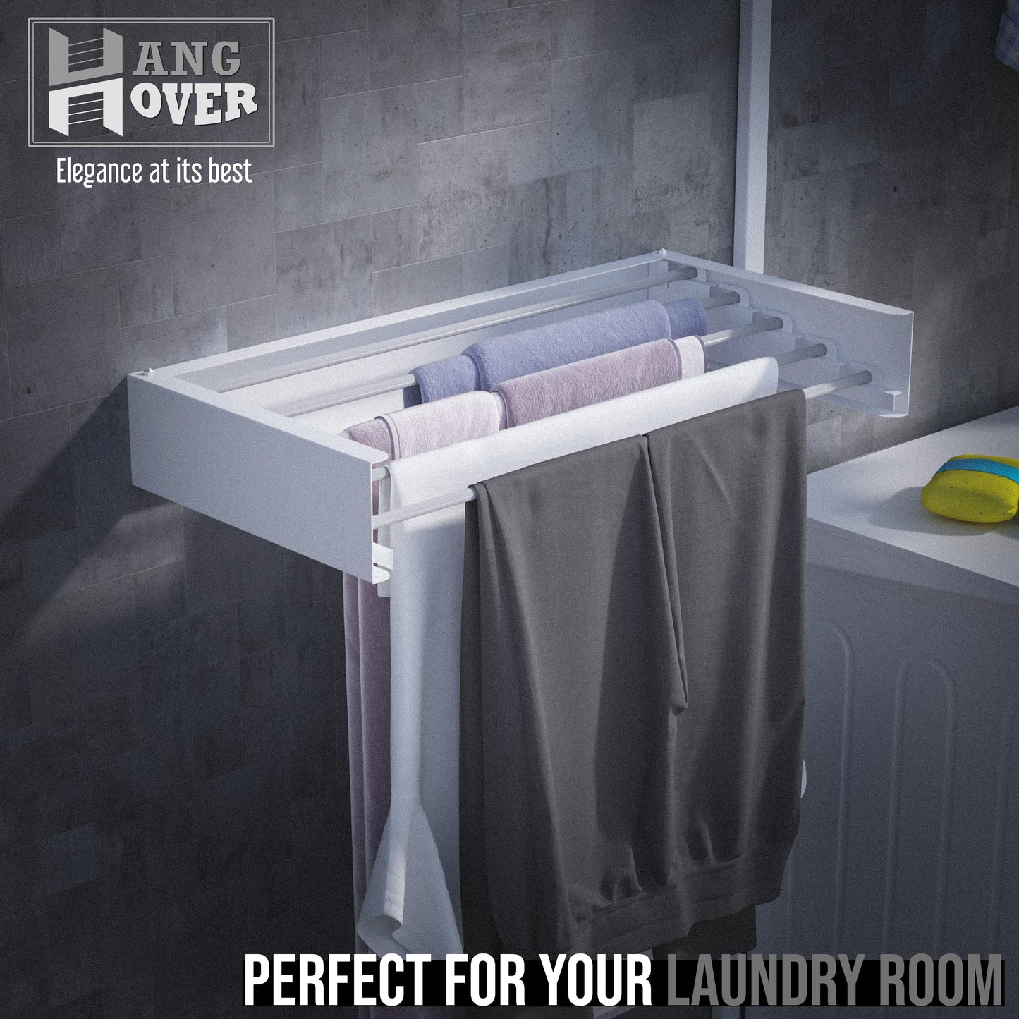 TCO ADVENTURES Invisible 27.5" Wall Mounted Drying Rack Elegant Matte Wall-Mounted Hanger | Folding Stainless Steel Collapsible Space Saver with 11.5 Feet Drying Capacity (Medium, White)