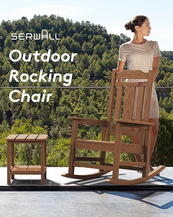 SERWALL Oversized Rocking Chair Set of 2 Outdoor, HDPE Outdoor Rocking Chair Set of 2, Brown