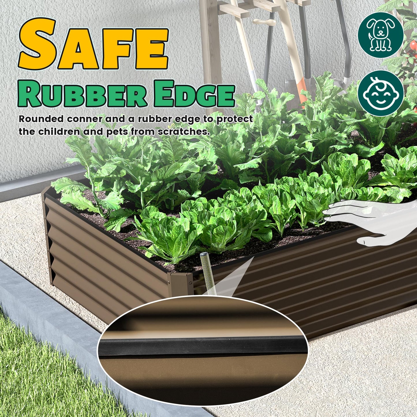 Domi 8×4×1.5 ft Galvanized Raised Garden Bed, Outdoor Planter Garden Boxes Large Metal Planter Box for Gardening Vegetables Fruits Flowers, Brown