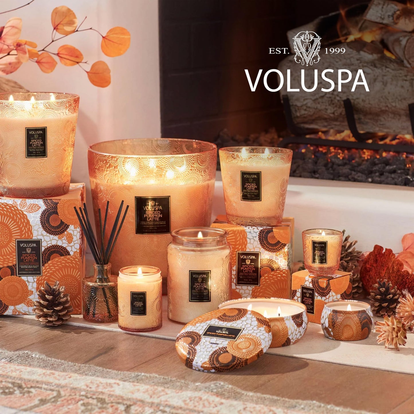 Voluspa Spiced Pumpkin Latte, 3 Wick Tin Candle, 12 Ounce, 40 Hour Burn Time, Coconut Wax for Clean Burning, Handcrafted in the USA