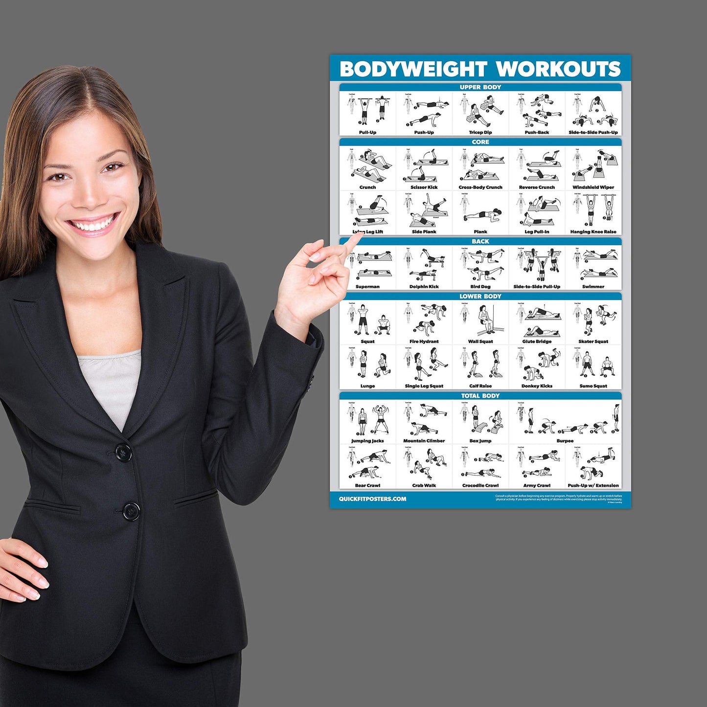 Palace Learning Bodyweight Workout Exercise Poster - Body Weight Workout Chart - Calisthenics Routine - (Laminated, 18" x 24")