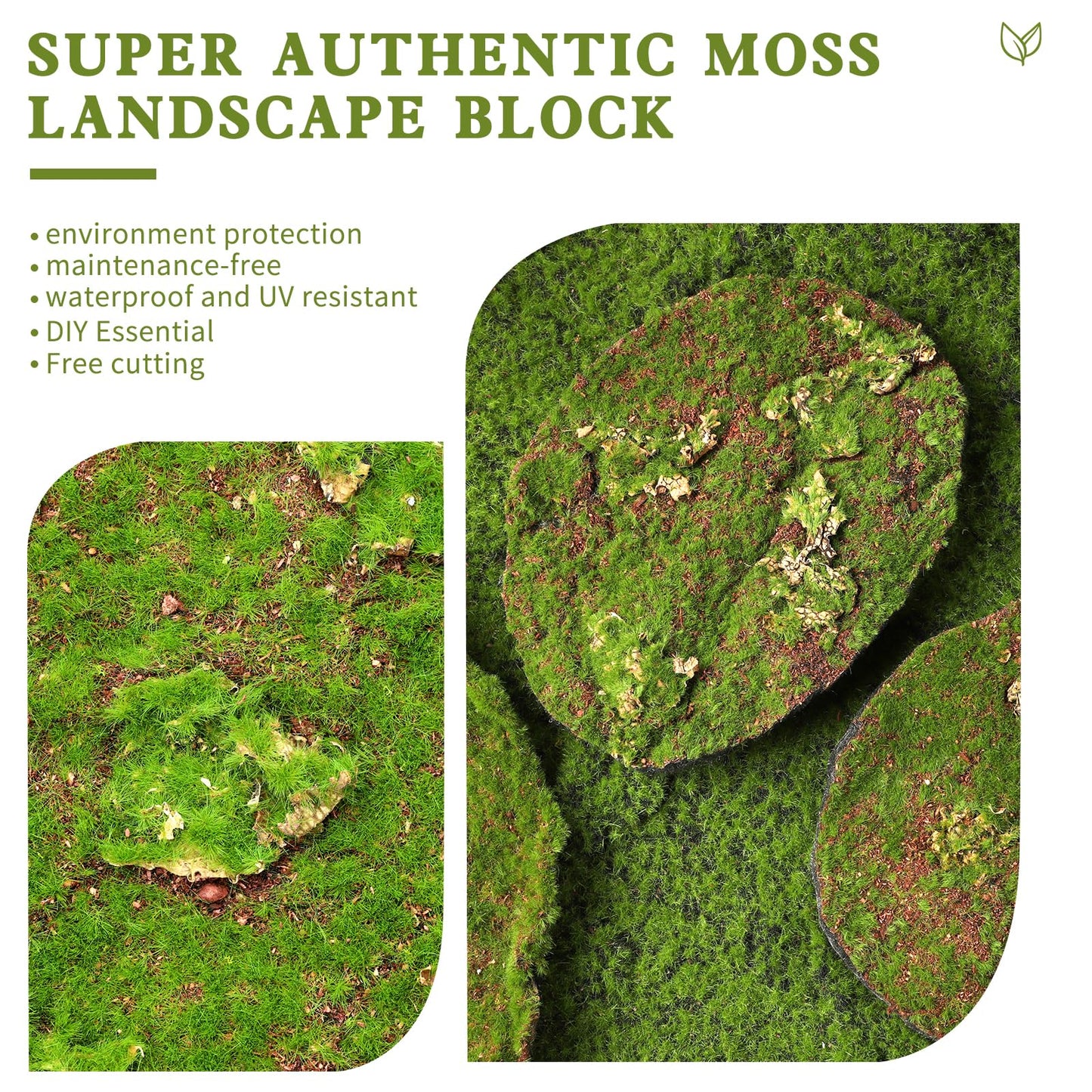 Huamanyuancraft Artificial Moss Blocks for Garden Decoration, 6-Piece Set, Green Decorative Moss Stones Suitable for Ecological Tanks, Fairy Gardens, 3 Pack Small (Realistic Green Faux Fake Moss)