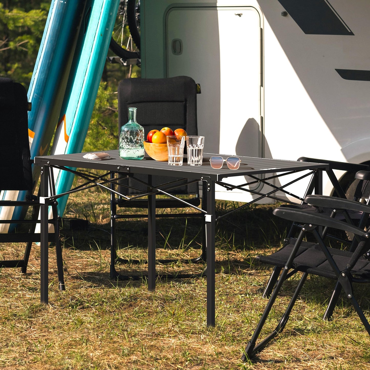 OUTSIDER Folding Camping Table with Aluminum Roll-up Tabletop Portable Lightweight Beach Table with Carry Bag for Outdoor Cooking, Picnic, BBQ, Travel, Backyard, Black, 46" x 28"