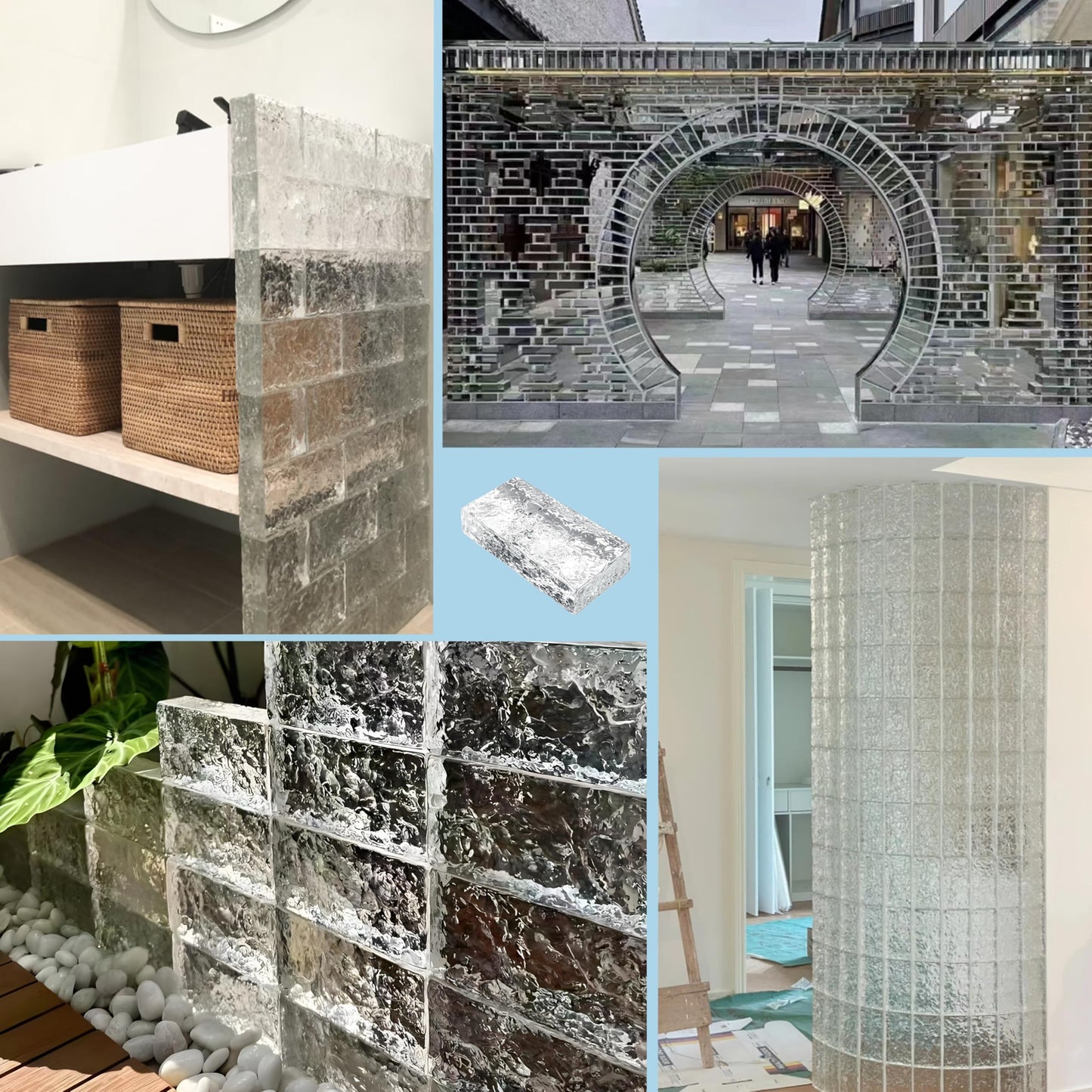 1 Pack-7.9"x3.9"x2" Glass Block with Card Slots-ice Crystal Patterned Rectangular Solid Glass Brick - Used in Building Fields Such as Wall partitions, as Well as for DIY Lighting fixtures, DIY Tables