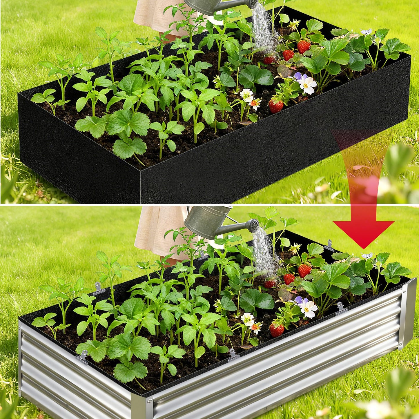 Mizelu 2 Sets 4 x 2 x 1 ft Raised Garden Bed Liner Bag, Breathable Grow Bed Fabric Liners with Clips and Gloves, Garden Box Non Woven Bag for Outdoor Plants Growth Keep Soil Isolation (No Garden Bed)