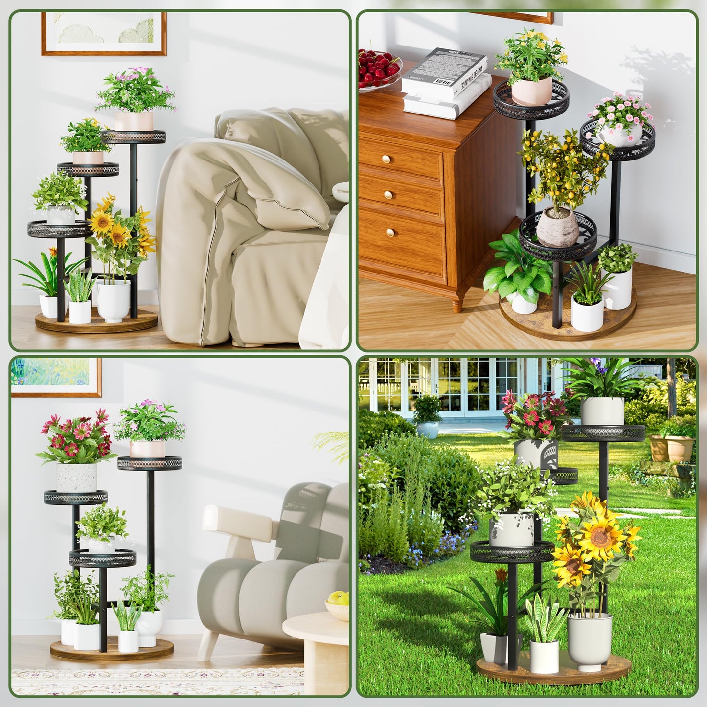 NQW Plant Stand Indoor Outdoor 3 Tier Corner Metal Plant Shelf Tiered Flower Pot Stands for Garden Balcony Living Room