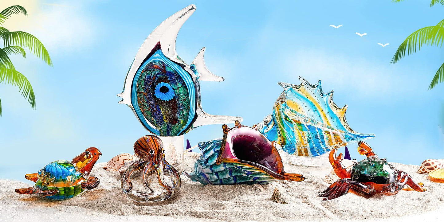 EUSTUMA Hand Blown Glass Conch Figurines Ornament,Sea Animal Ornament for Home Decor,Sea Animals Collection for Birthday Gift,Glass Seashell