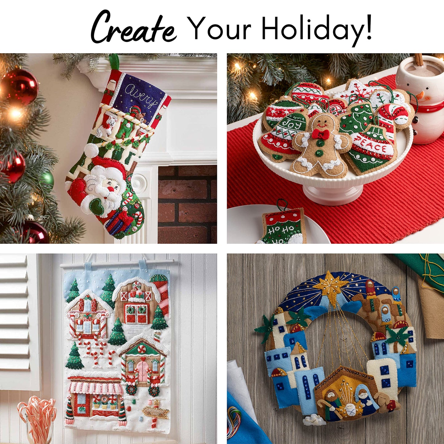 Bucilla 89220E Felt Applique Christmas Wall Hanging Kit, 16" x 22", Away in The Manger
