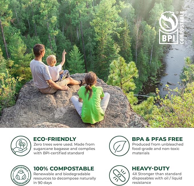 Freshware Compostable 9x9" Clamshell Take Out Food Containers
