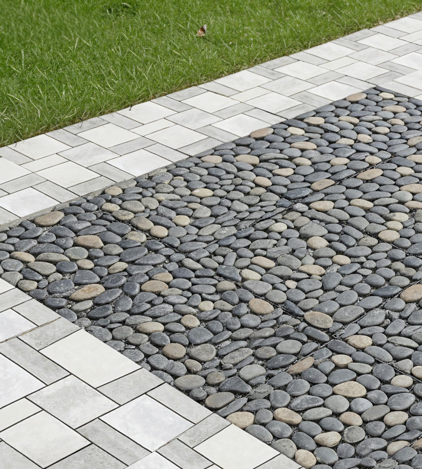 jxgzyy 4 Pcs Interlocking Stepping Stones Outdoor for Garden, 11.8" Square Pavers for Landscaping, Outside Pebble River Stone Mat for Yard Lawn Patio Pathway Walkway