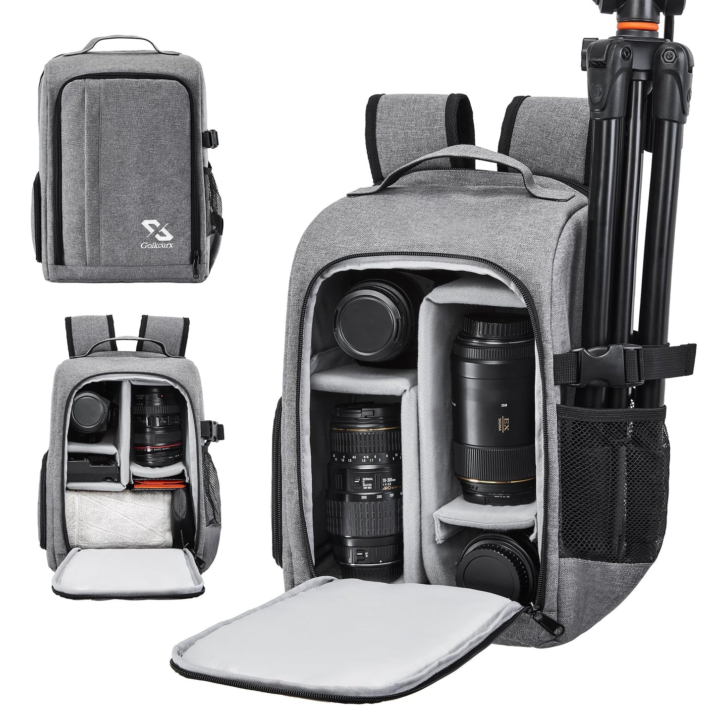 Golkcurx Camera Bag for DSLR/SLR Cameras,Camera Backpack Waterproof for Photographers Grey S