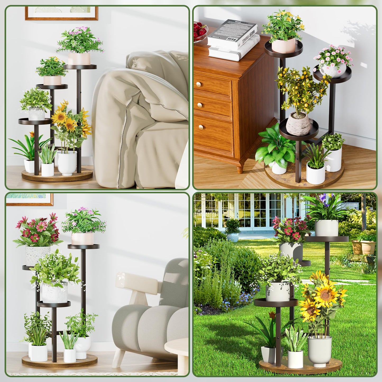 NQW 3 Tiered Tall Plant Stand for Indoor, Metal Plant Shelf Tiered Flower Pot Stands, Corner Plant Table for Patio Garden Balcony Living Room Bedroom