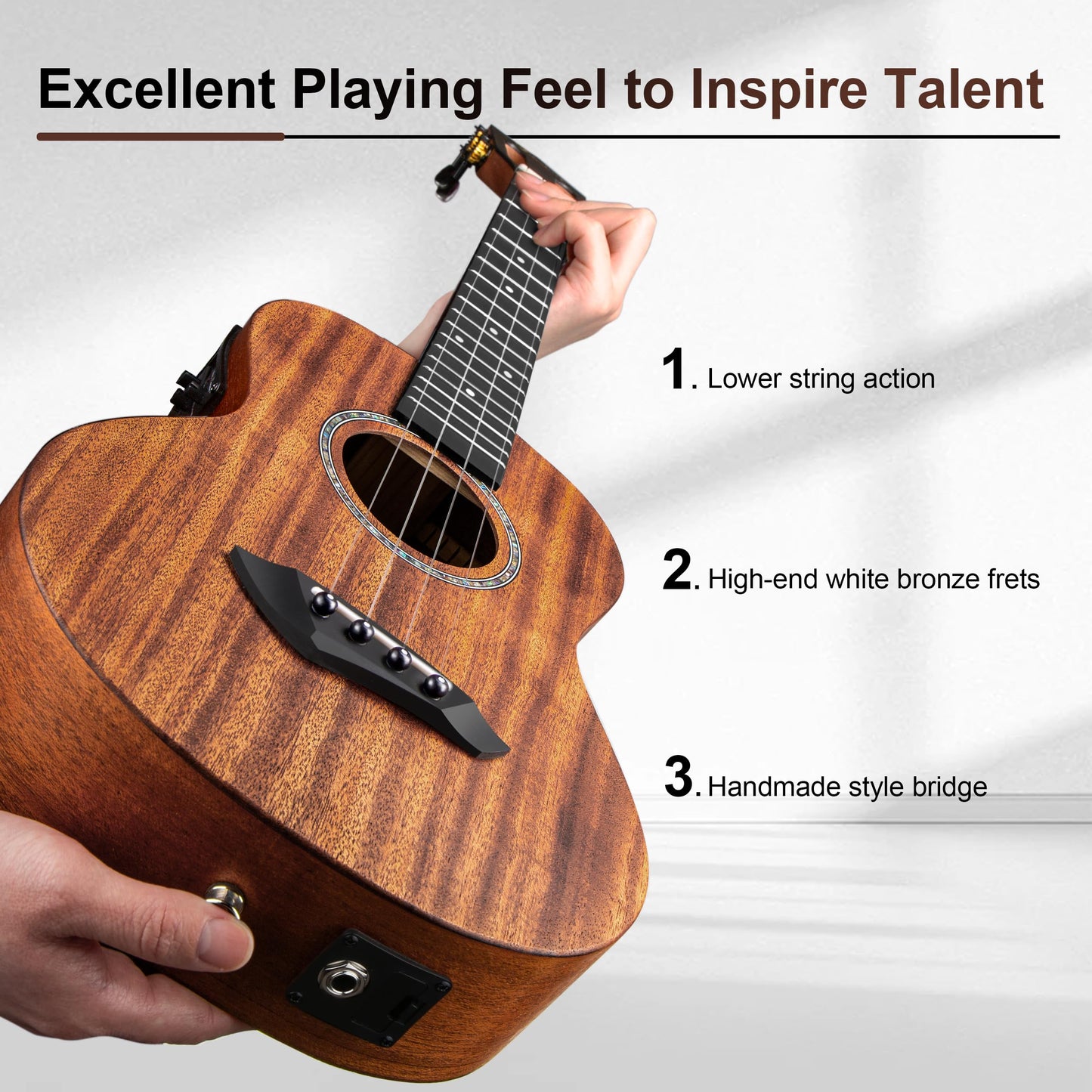 26 inch Caramel CT402 All Solid Mahogany Tenor Ukulele LCD color display Electric Uke Beginners Guitar Starter Pack Bundle Gig bag Strap Ukelele Set