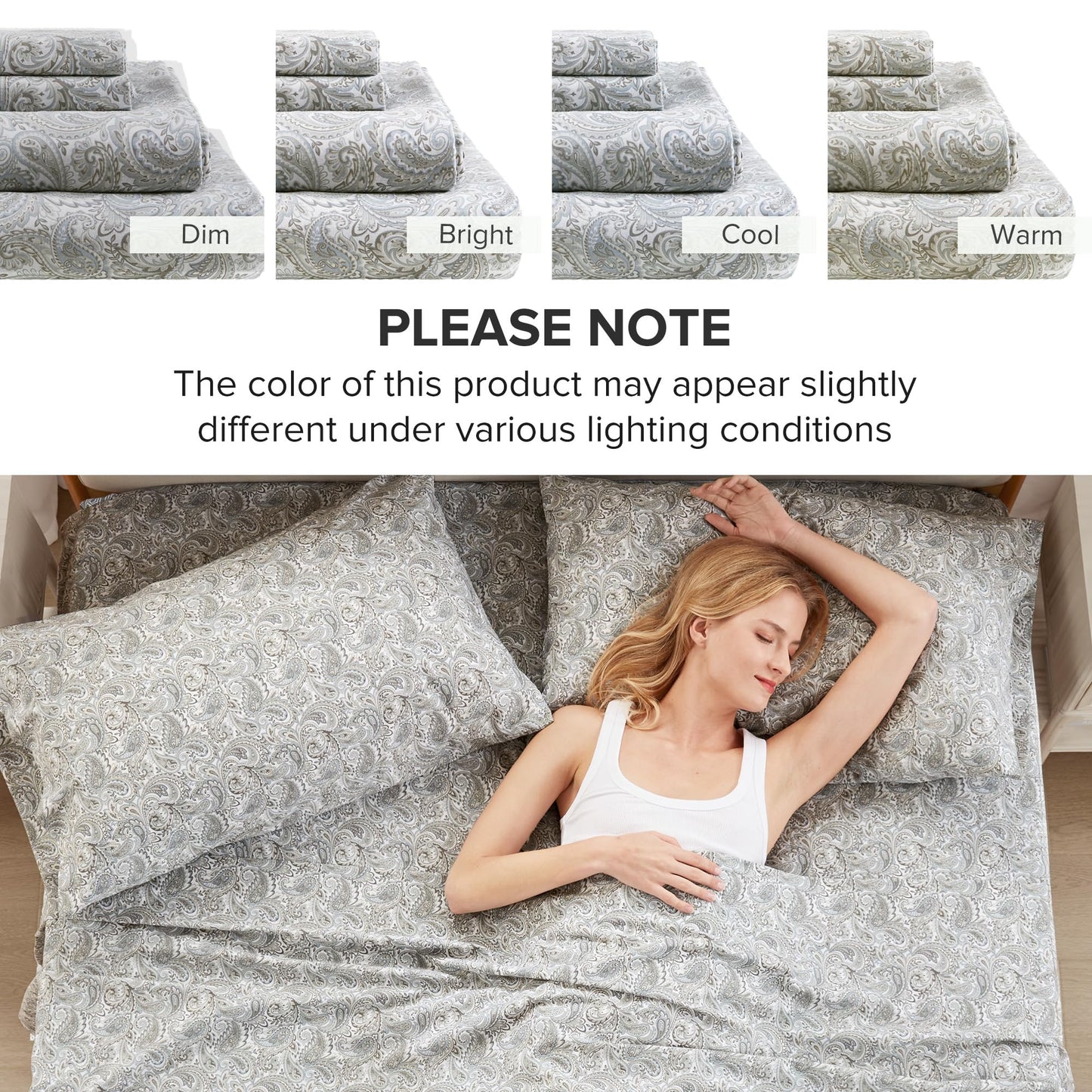 Comfort Spaces 100% Cotton Sheet Set Breathable, Lightweight, Soft with 14" Elastic Pocket Fits up to 16" Mattress, All Season Cozy Bedding, Matching Pillow Case, Cal King Paisley Multi 4 Piece