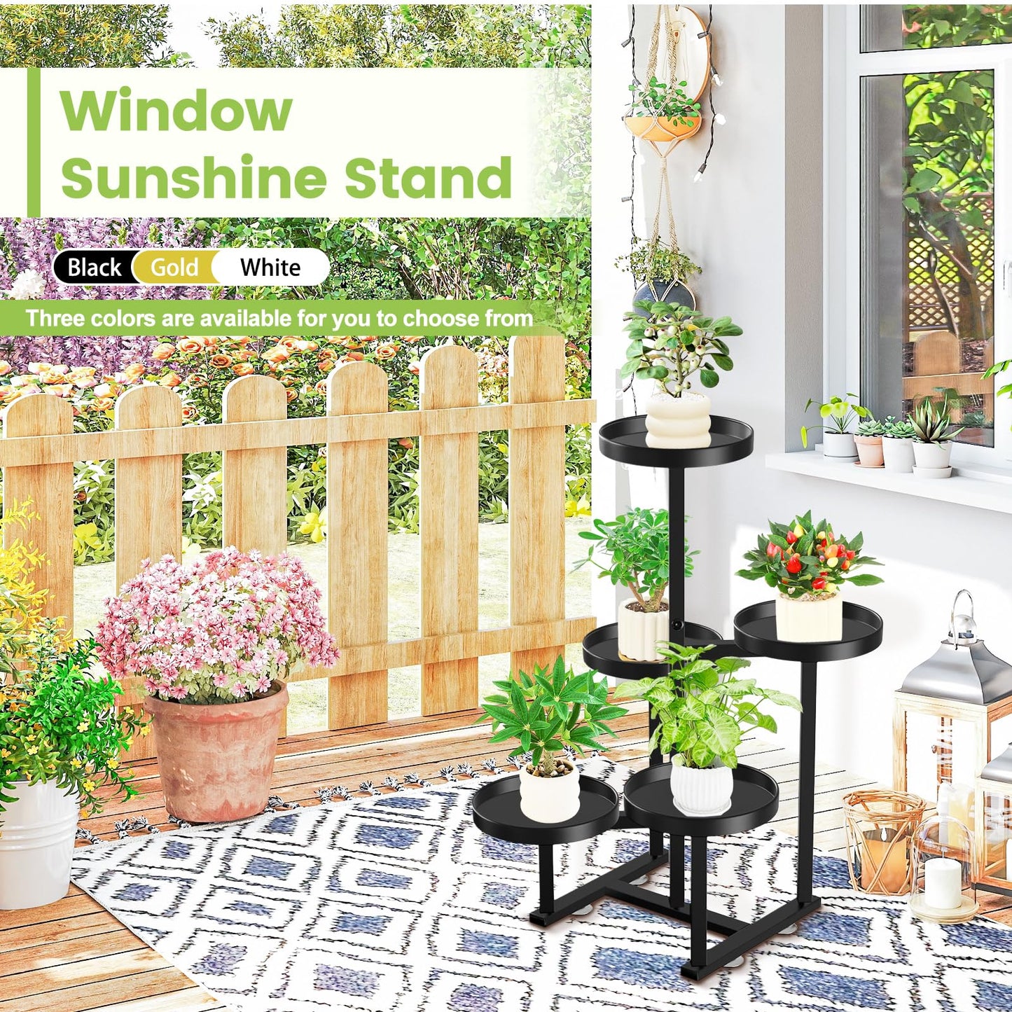 jsyonii 5 Tier Metal Plant Stand Indoor, Tiered Corner Plant Holders for Multiple Plants, 27 Inch Tall Flower Pot Holde Display Stand for Patio Garden Living Room Balcony Bedroom, Black
