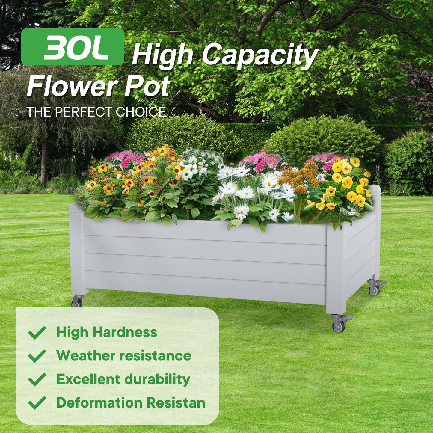 GYMHILL Elevated Raised Garden Bed with Wheels, Outdoor Large Resin Patio Planter Box Stand Divisible with Drain Plug,Water Monitor for Plants Vegetables Flowers Fruits(Ashen)