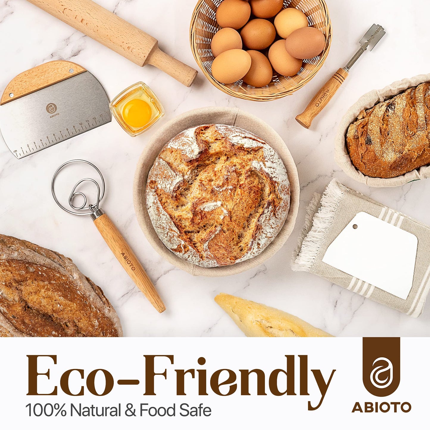 Banneton Bread Proofing Basket Set – Sourdough Bread Making Kit with Handcrafted 9″ Round & 10″ Oval Rattan Baskets and Professional Sourdough Tools