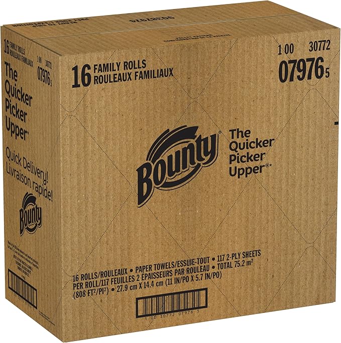 Bounty Paper Towels Quick Size, 16 Family Rolls = 40 Regular Rolls
