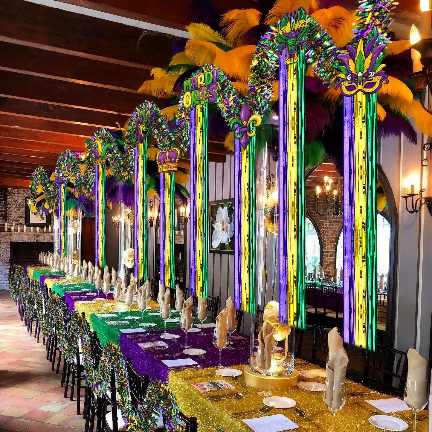 Gemscream 10 Pack Mardi Gras Decorations Set Mardi Gras Party Supplies Includes 8 Pcs Tassel Hanging Swirls and 2 Pcs 6.6ft Garland Hanging Outdoor Decor for Carnival Festival Home Garden Yard Decor