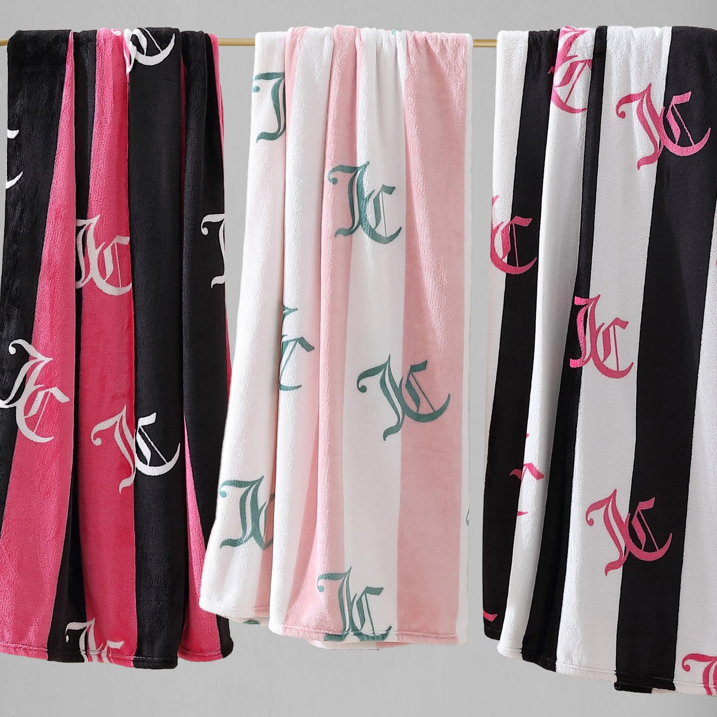 Juicy Couture Cabana Plush Black Striped 50"X70" Fuzzy Throw Blanket - Luxurious Microfiber Plush Blanket for Ultimate Comfort and Cozy Warmth