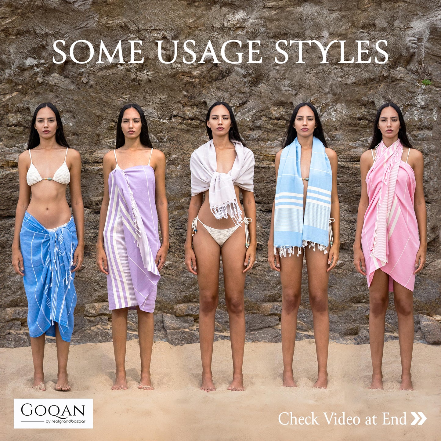 GOQAN Turkish Beach Towel Oversized 39x71 | Thin, Lightweight, 100% Cotton and Sand Free Towel is Suitable for Beach, Bathroom, Pool, Travel, Swim, Gift | Odor Free Thx to Quick Dry Property - Pink