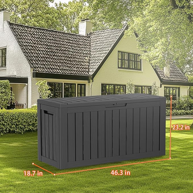 DRATO 80 Gallon Deck Box, Outdoor Storage Box for Patio Furniture, Patio Cushions, Gardening Tools, Pool Supplies 480lbs Weight Capacity,Waterproof Resin Storage Boxes(Black,80 Gallon)