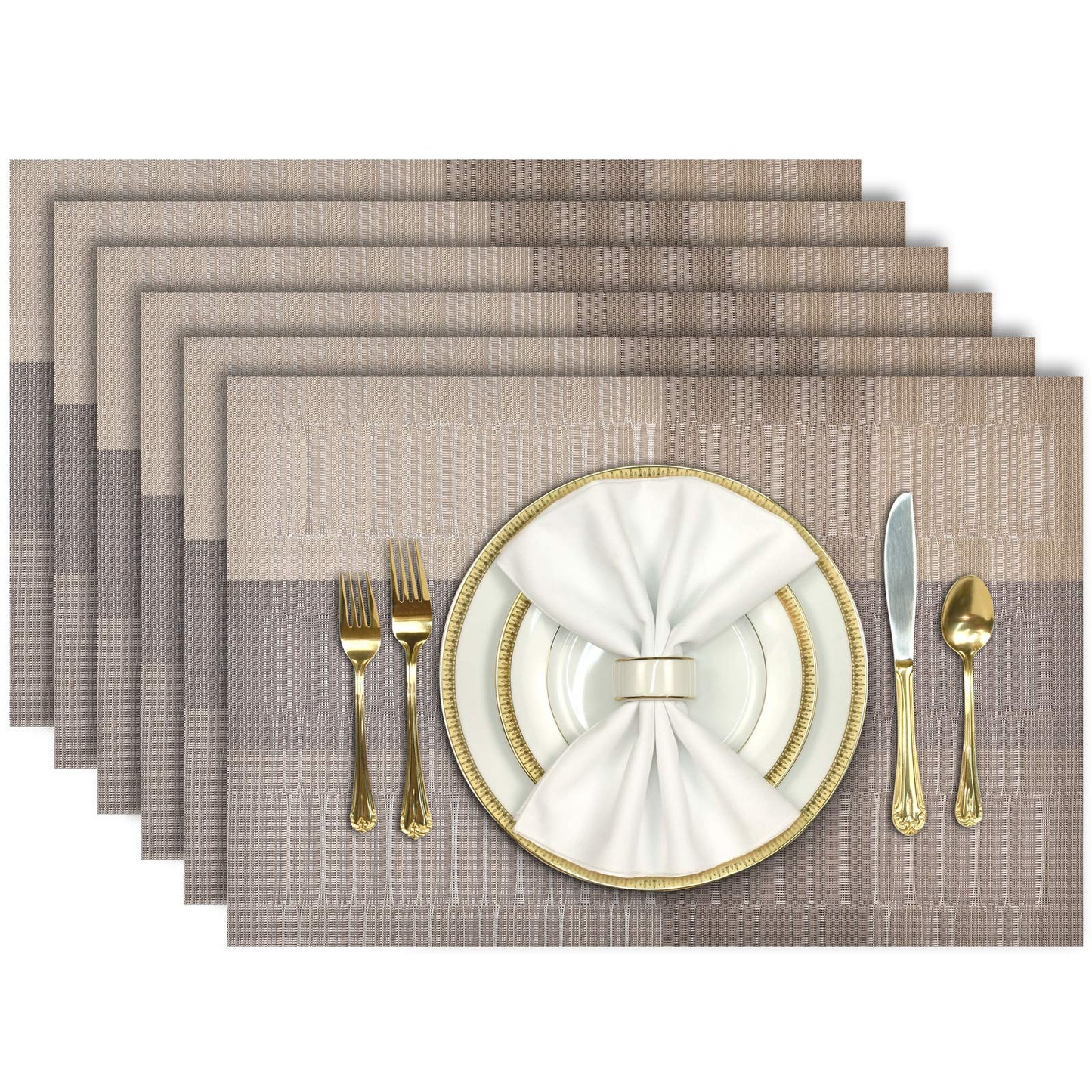 Aofmee Placemats, Placemats Set of 6, Heat Resistant Place Mats, Washable PVC Table Mats, Woven Vinyl Plastic Placemats for Dining Table, Non-Slip Stain Resistant Kitchen Table Placemats Easy to Clean