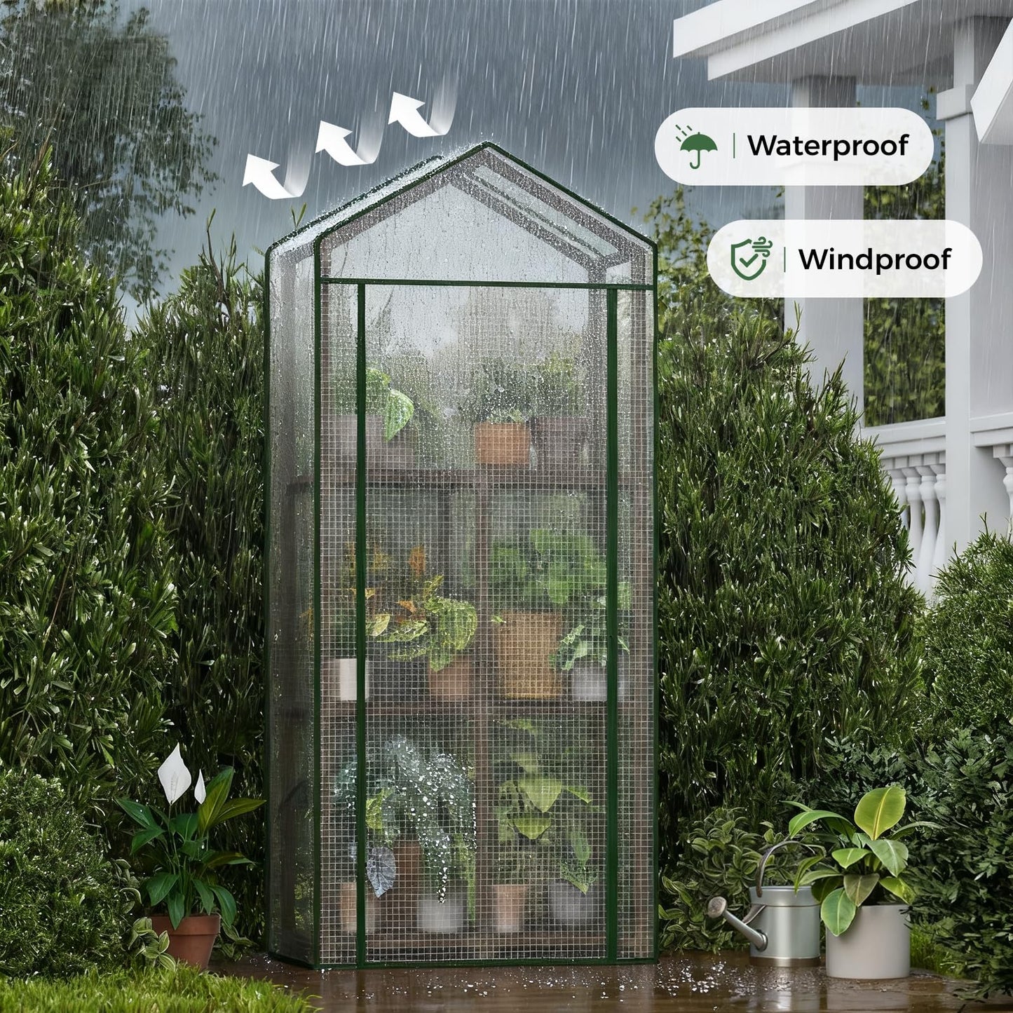 Bamworld 23 x 17 x 54-Inch Mini Greenhouses for Outdoors Portable Green House with PE Cover Sturdy Eucalyptus Wood Frame Small Greenhouse for Winter Plant Frost Protection Plant Garden Hot House
