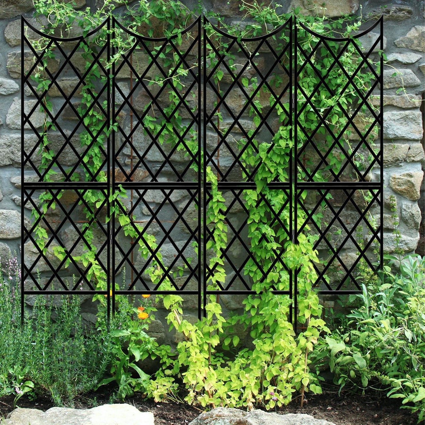 Newtay Giant Trellis for Climbing Plants, Rustproof Metal Vine Trellis with Black Coating Large Heavy Duty Plant Trellis for Outdoor Climbing Plants Vegetables Support (58'' X 36'',Stylish Style)