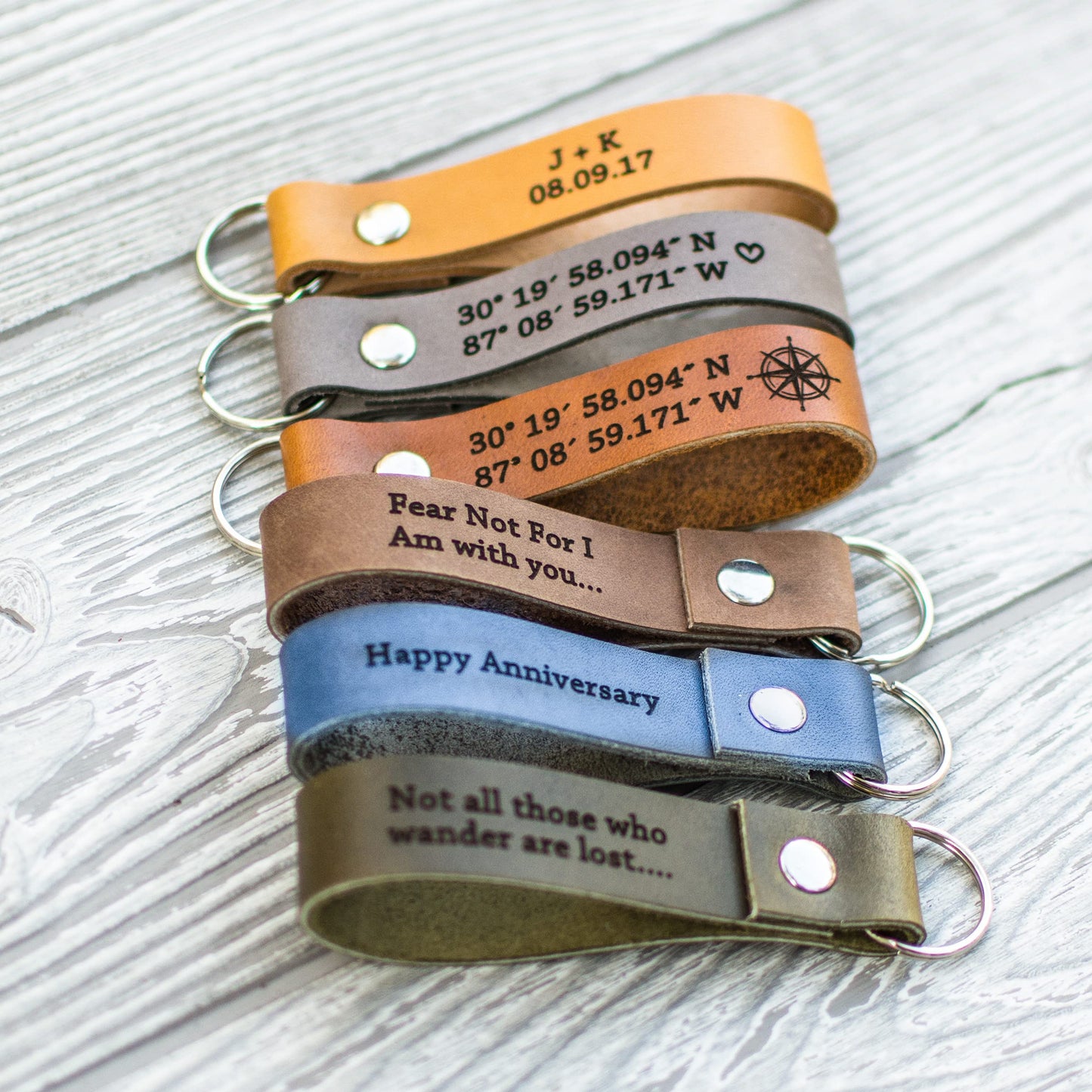 Personalized Leather Keychain, Handmade in the USA, Gift for Anniversary, Christmas, and more