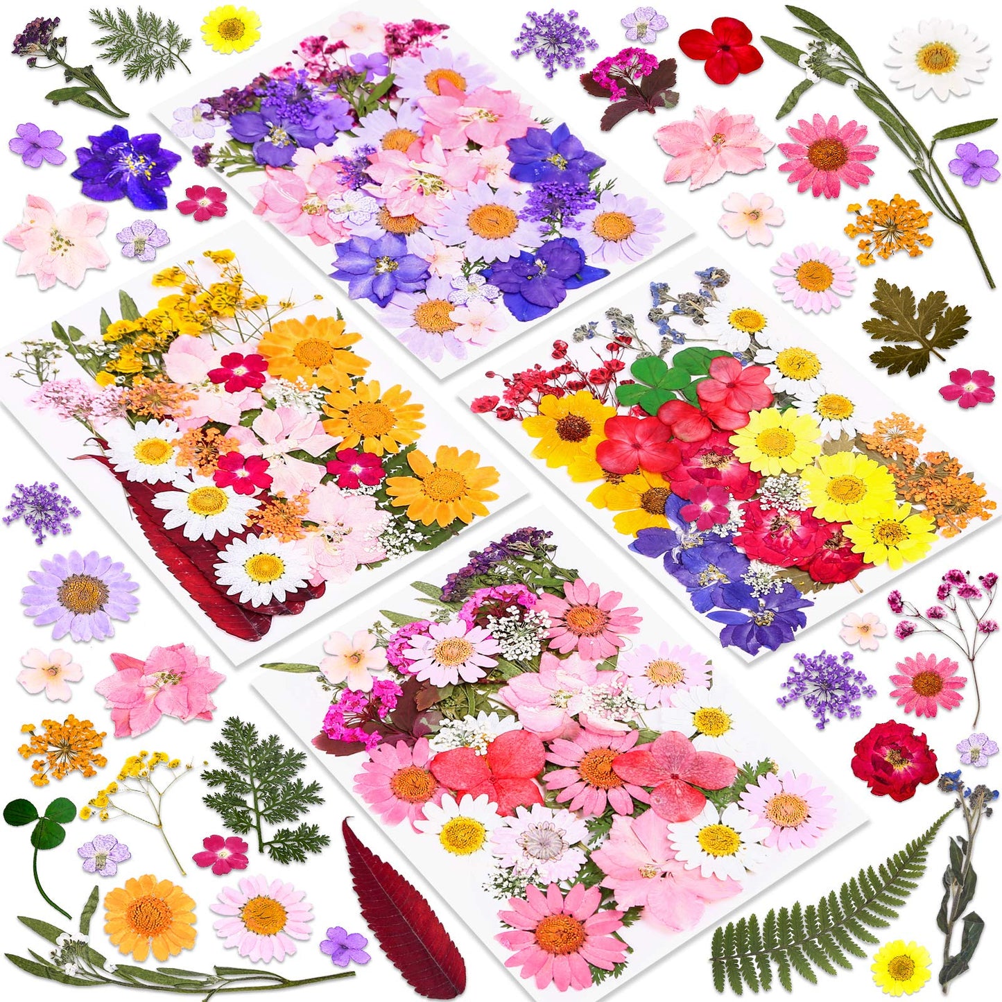 140 Pcs Dried Pressed Flowers for Resin, Real Pressed Flowers Dry Leaves Bulk Natural Herbs Kit for Scrapbooking DIY Art Crafts, Epoxy Resin Jewelry Molds, Candle, Soap Making, Nails Dรฉcor