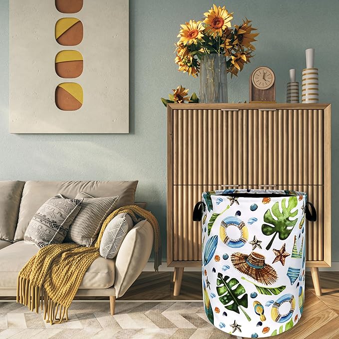 Funny Hawaii Laundry Hamper Surf Beach Elements Colorful Laundry Basket
