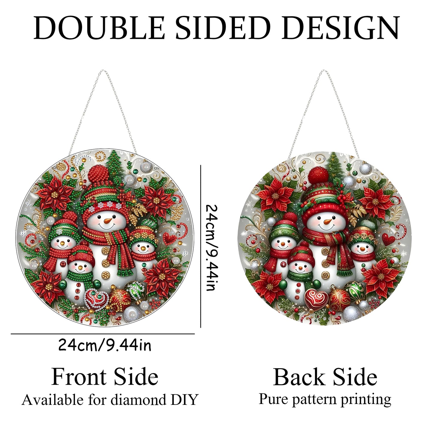 DIY Diamond Art Painting Wreath Kits,Special Shaped Rhinestone Hanging Ornament Diamond Art Window Pendants for Gift Home Garden Wall Hanging Kits,Double Sided (Snowman-1)