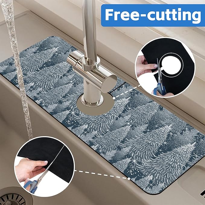 Christmas Forest Sink Faucet Absorbing Mat Pine Spruce Sink Splash Guard Faucet