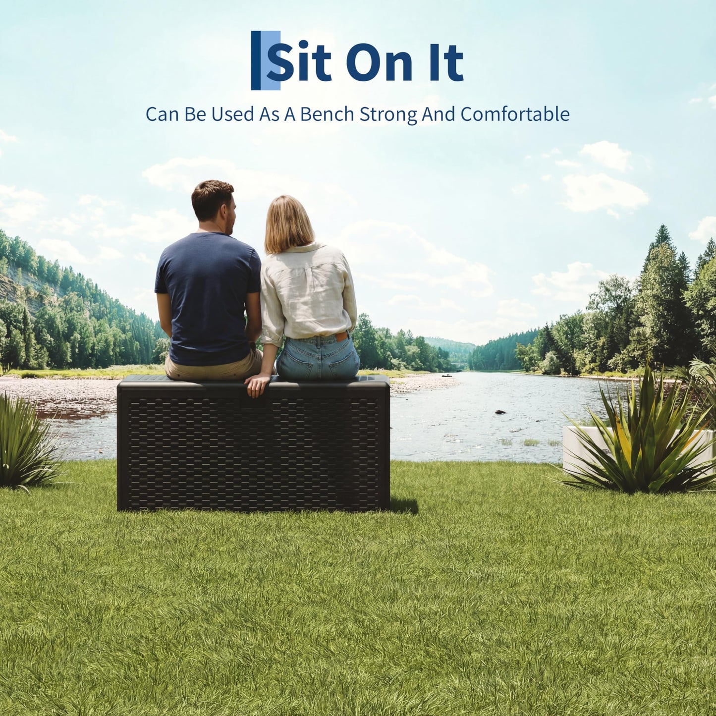 99 Gallon Waterproof Large Resin Deck Box Indoor Outdoor, Lockable Storage Container for Patio Furniture Cushions, Throw Pillows, Garden Tools, and Pool Floats Black 50" L x 26" W x 25" H