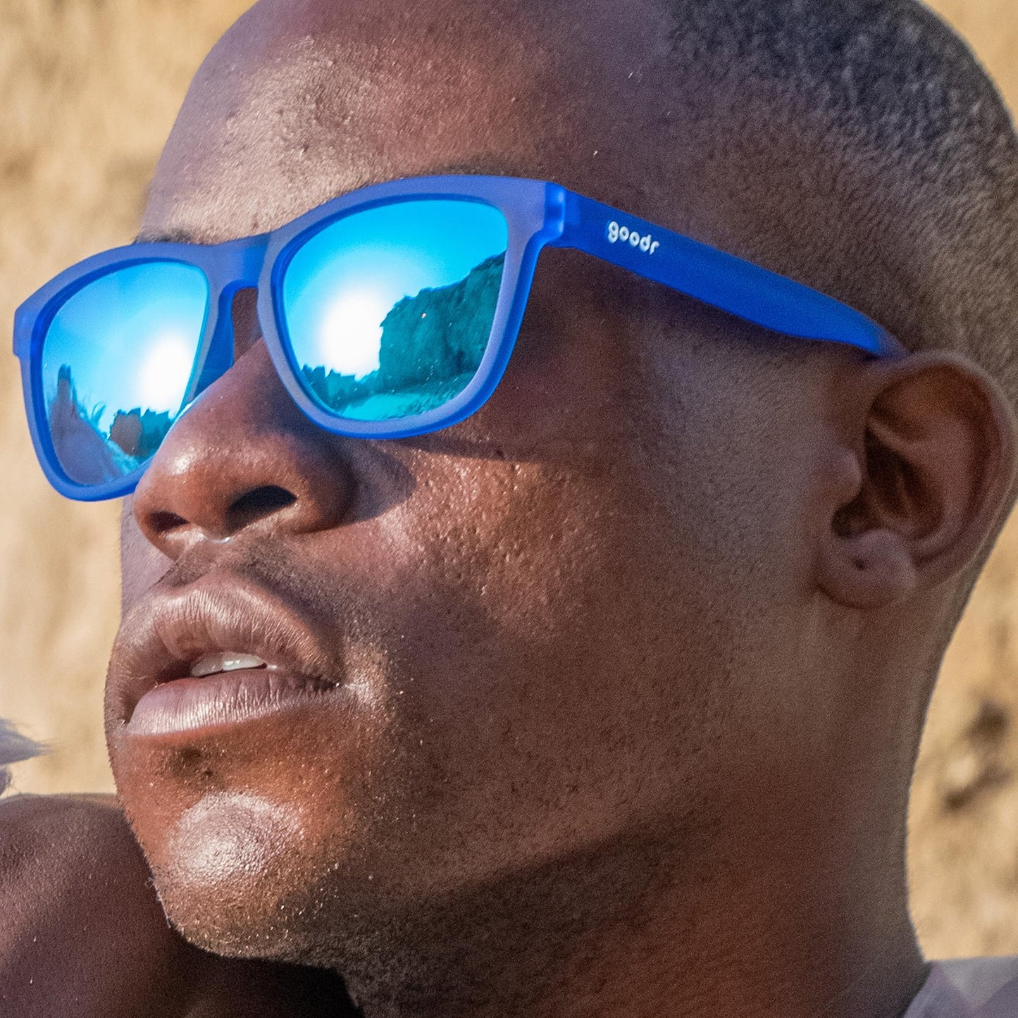 goodr Falkor's Fever Dream Polarized Sunglasses for Men & Women, Medium Sized (OG), Dark Blue Translucent Frame with Light Blue Mirrored Reflective Lenses, UV400 Protection, No Slip, No Bounce