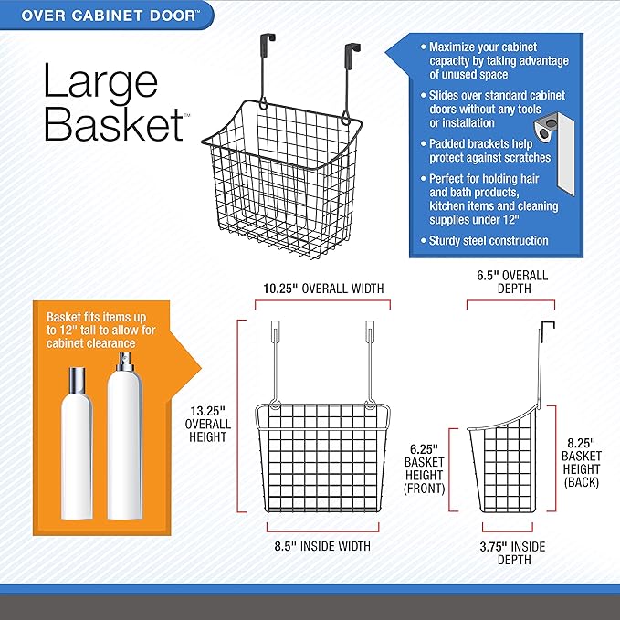 Spectrum Large Over Cabinet Door Organizer White Wire Storage Basket