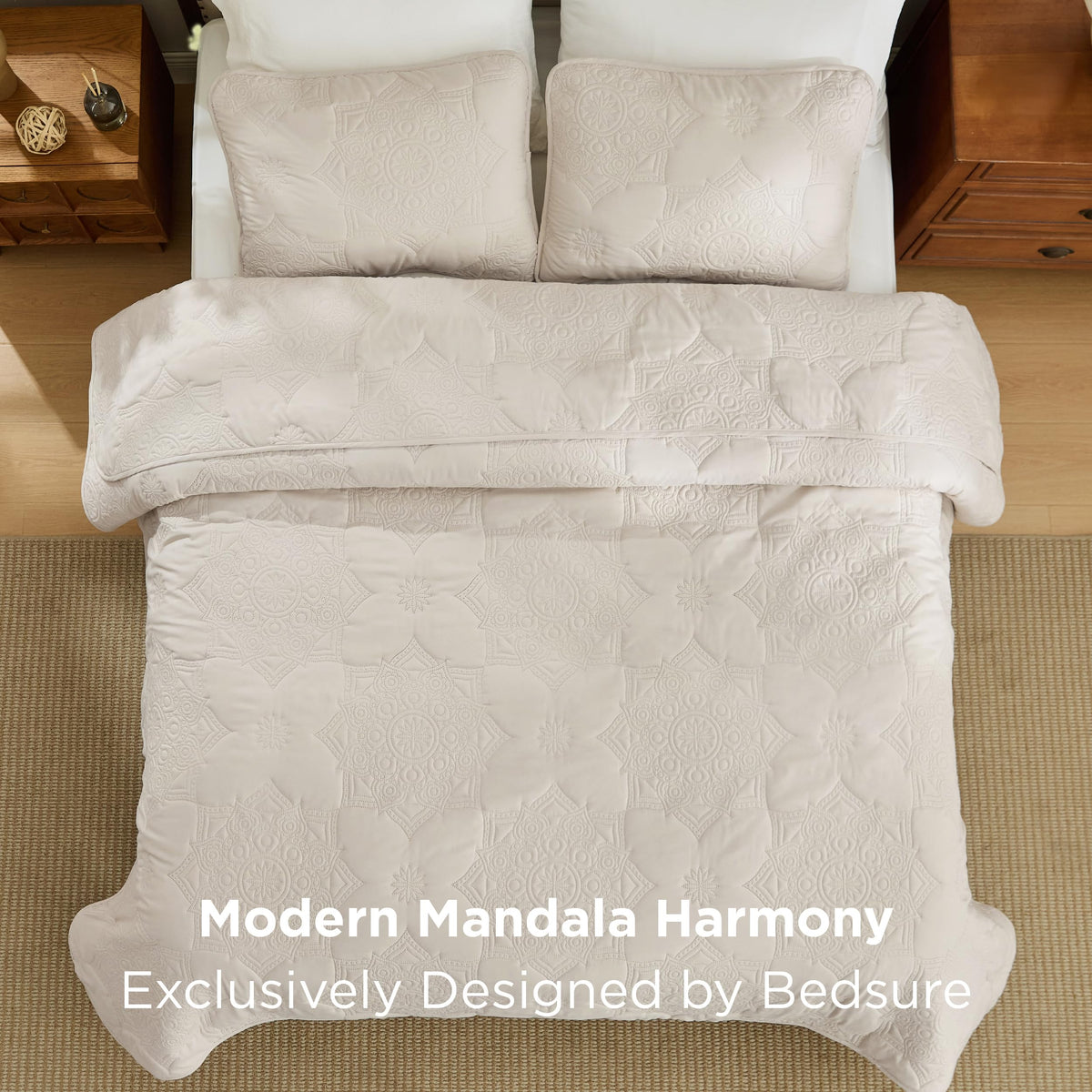 Bedsure King Size Quilt Set - Lightweight Bedspreads King Size, Stitch-Free Ultrasonic Quilting Coverlet, All-Season Beige Comforter Set, Pet-Friendly Soft Machine Washable Bedding (106"x96")