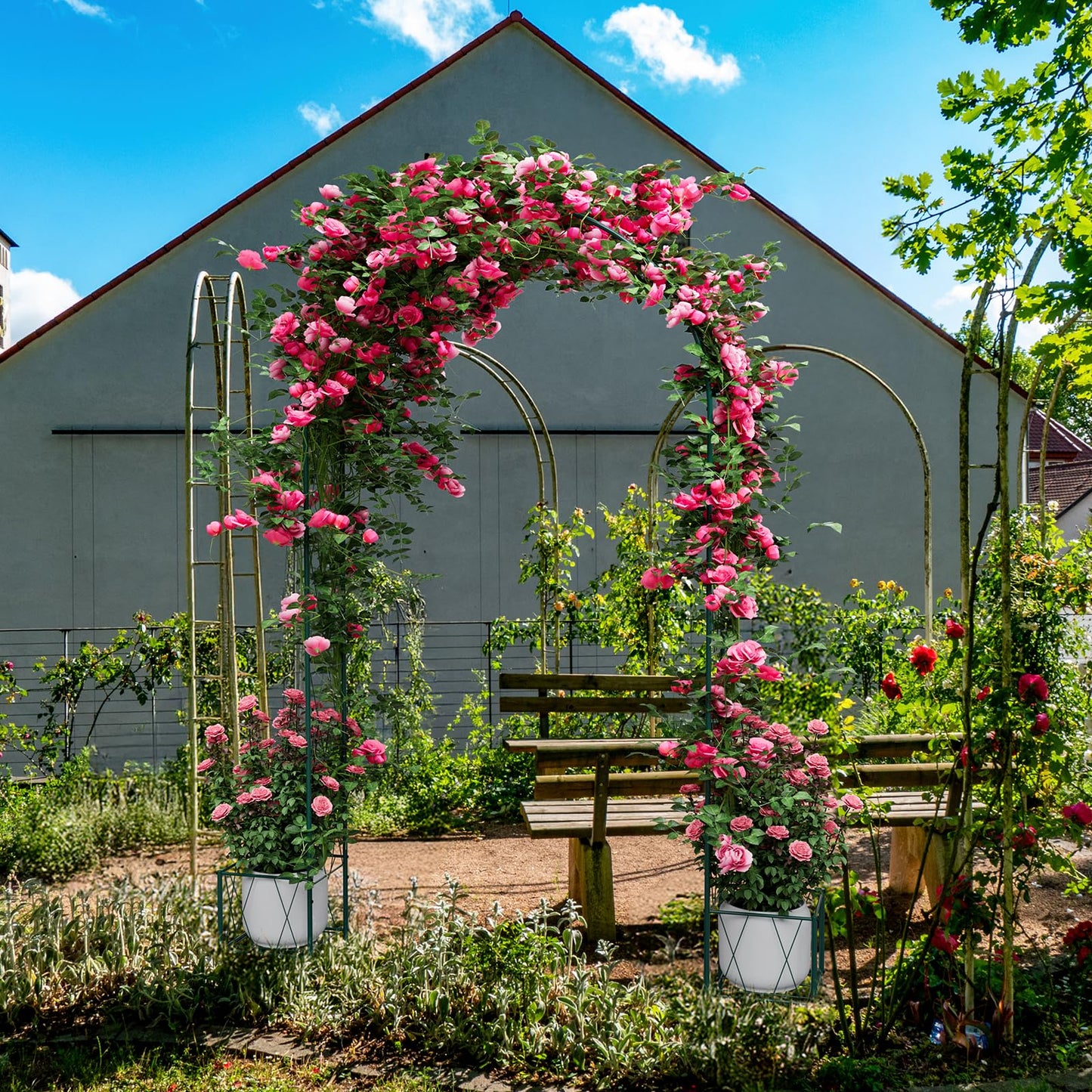 Heavy Duty Garden Arch Trellis for Climbing Plants Outdoor, Metal Garden Arbors Archway Arched Trellis with Planter Boxes, Wedding Arches for Ceremony Arch Backdrop Stands for Party Decorations, Black