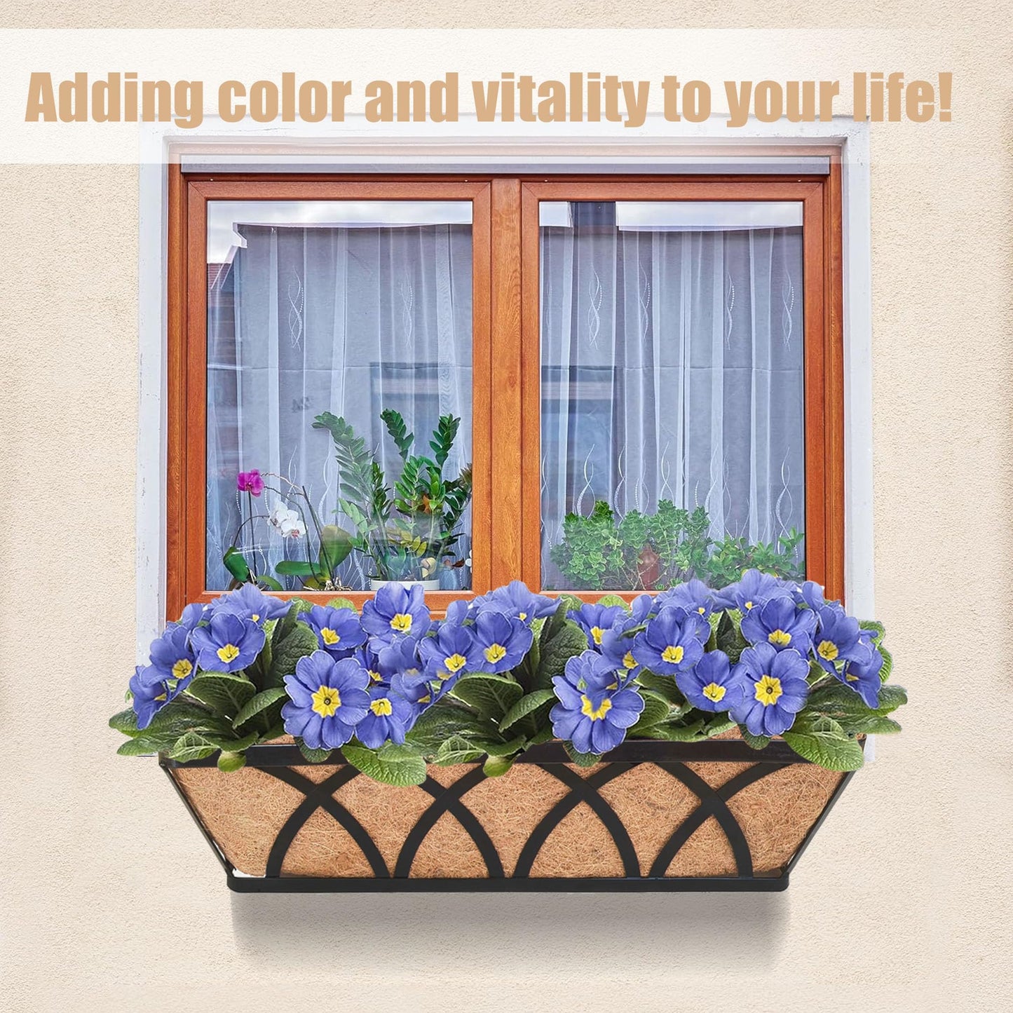 ZVOWOS Flat Railing Planter Window Box 2 Pack 30" Horse Trough Planter with Coco Fiber Liner Metal Window Planter Box Deck Balcony Rail Planter for Outdoor Porch Fence Patio