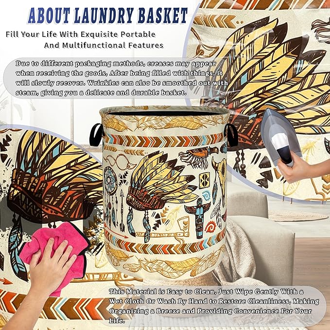 Feather Printed Laundry Basket Oxford Cloth Foldable Boho Laundry Hamper
