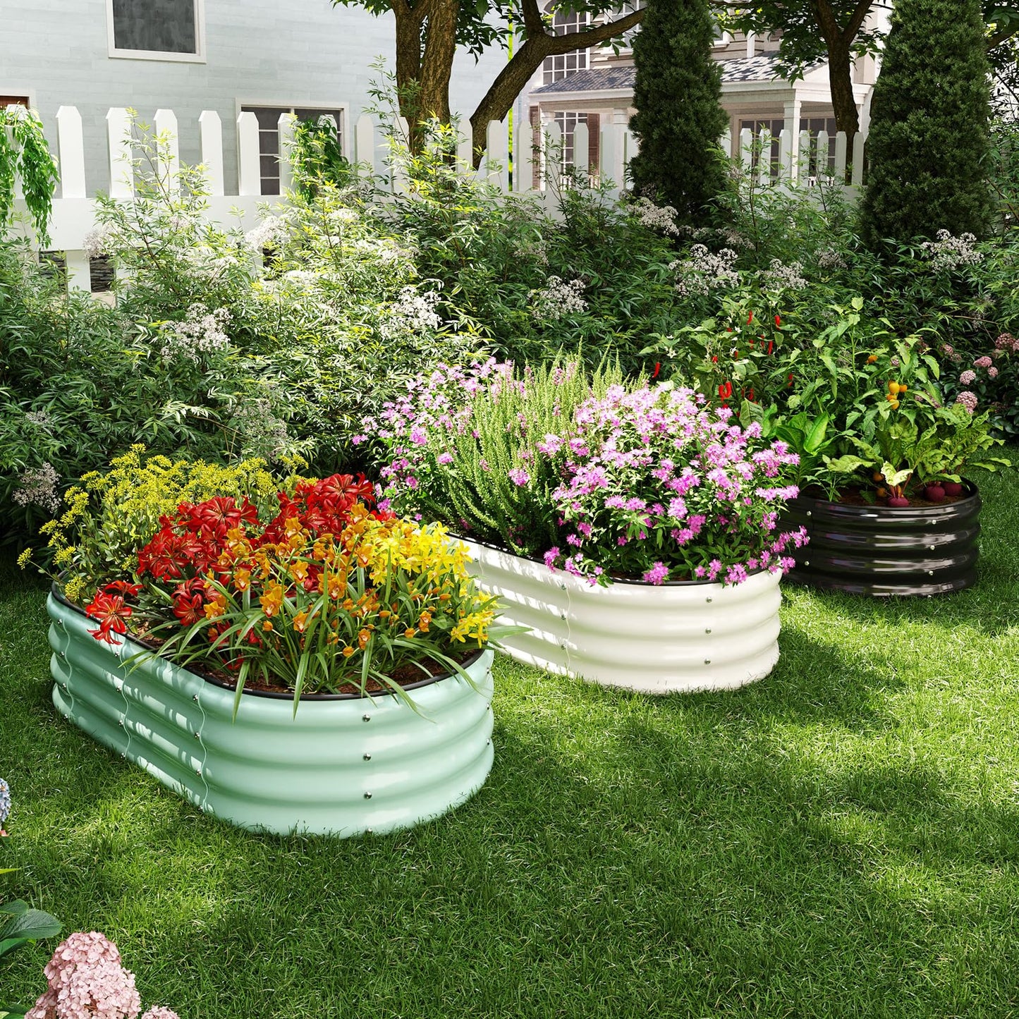 ZFHgarden Galvanized Metal Planter Raised Garden Bed Kit for Gardening Outdoor,4x2x1ft 2 Planter Grow Garden Box Raised Flower Bed,Long Vegetable Clearance Herb Raised Garden Beds for Gardening Black