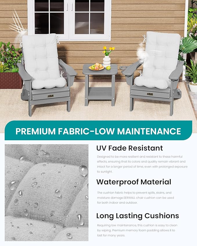 SERWALL HDPE Outdoor Rocking Chair Cushion Set of 4, Memory Foam Cushion Flowers Pattern