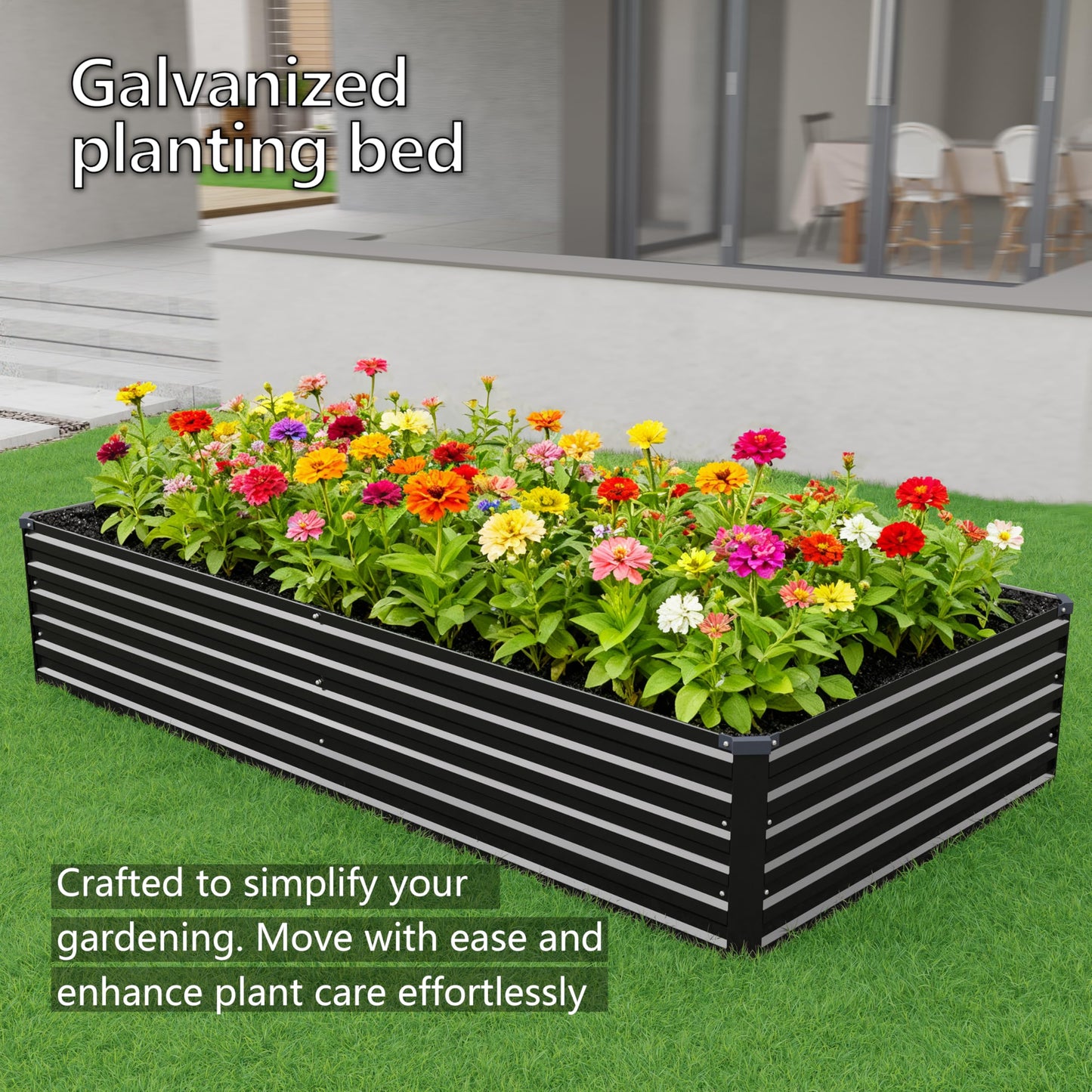 DIIYIV 8x4x1.5FT Galvanized Raised Garden Bed,Vegetable Boxes-Rectangle Metal Flower Box,Large Planter Raised Beds Outdoor Garden for Planting,Fruit,Herb-Black