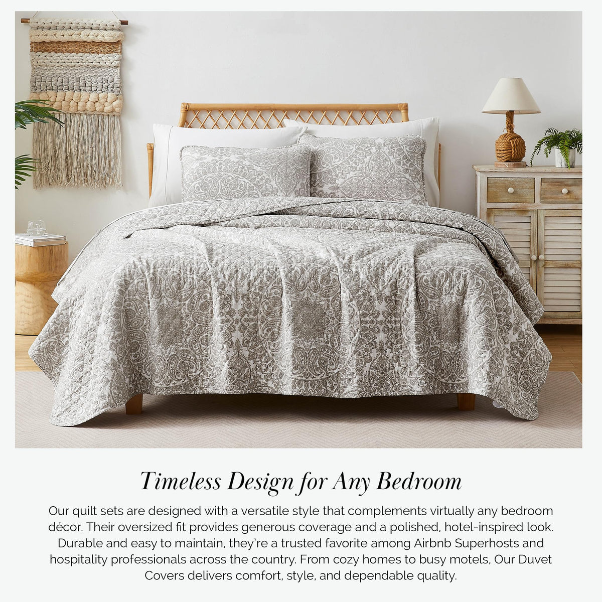 Southshore Fine Living, Inc. Ashanti Collection Oversized King Quilt Bedding Set, Soft Fabric, Lightweight Bedspread 3-Piece, Two Matching Shams (108 in Wide x 98 in Long), Cal/King Quilt Sets, Bone