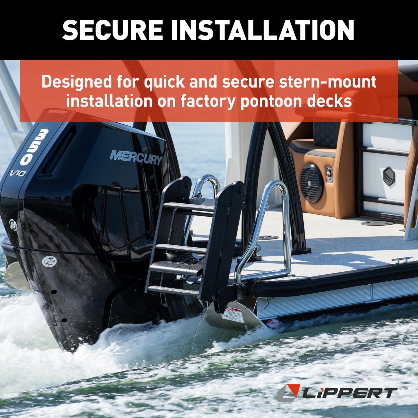 Lippert SureStep Pontoon Ladder for Boats, Slip-Resistant Steps, Easy Boarding for Kids & Dogs, Stainless Steel Handrails, Powder-Coated Aluminum Steps, Saltwater Rated - 2025041871