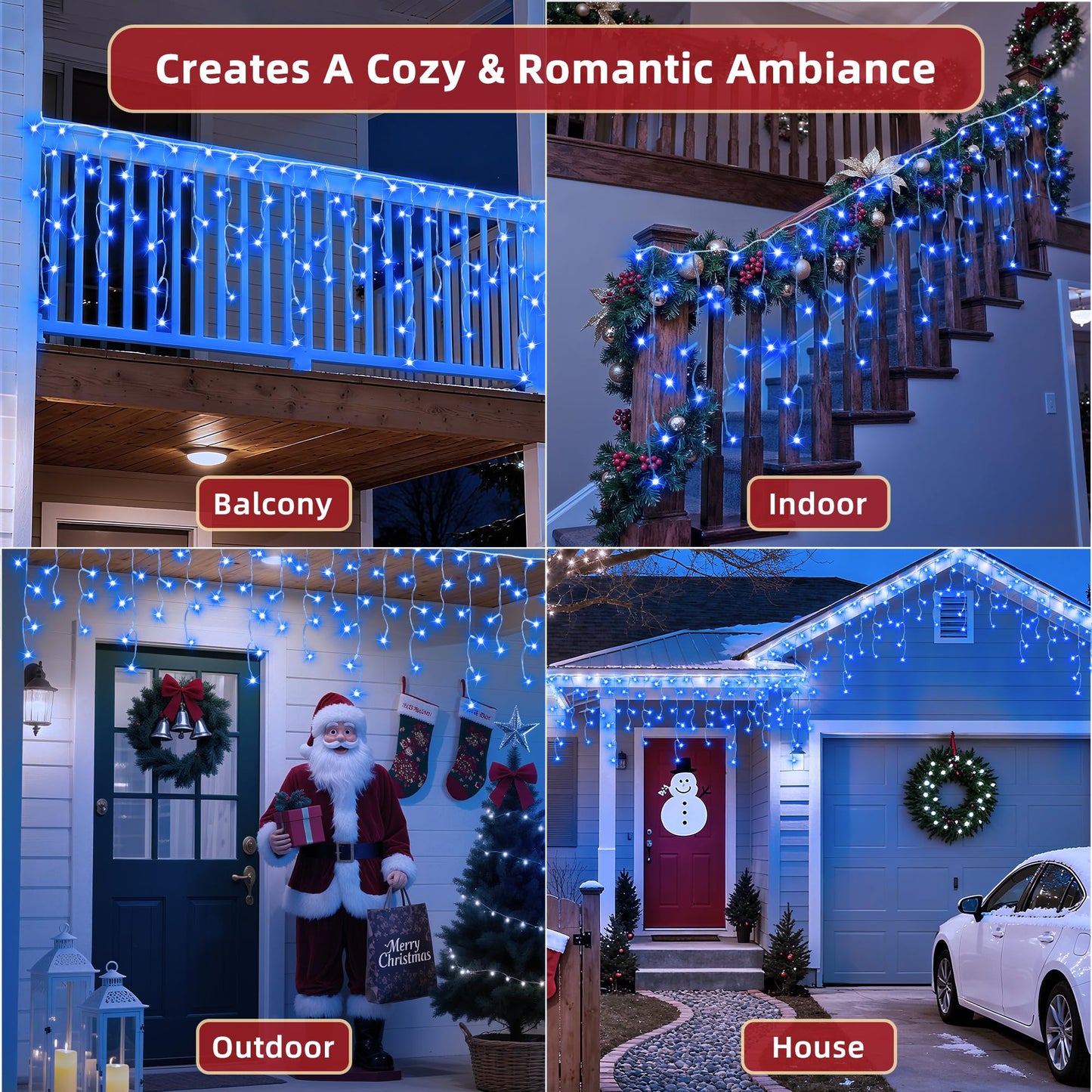 1332 LED 132ft Christmas Lights with 296 Drops, 12 Lighting Modes Blue Christmas Decoration Twinkling Lights Dimmable, Timer Outdoor Waterproof Fairy Lights for Indoor Xmas Garden House Eaves Roof