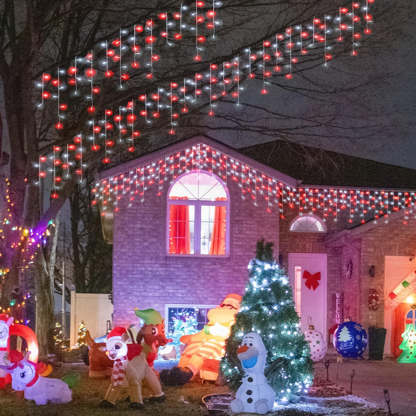 99ft Red and White Christmas Lights, 1216 LED Icicle Lights for Outside, Clear Wire Twinkle Light with 8 Modes Timer Waterproof for House Window Party Tree Holiday Patio Yard Home Decoration